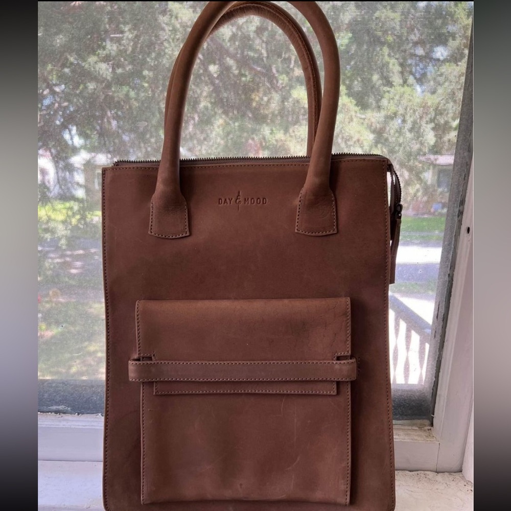 DAY & MOOD IRIS VINTAGE CAMEL LEATHER SATCHEL HANDBAG